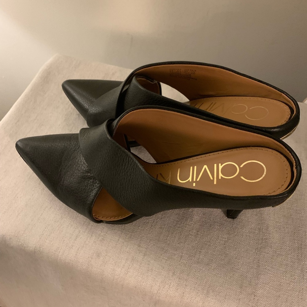 CALVIN KLEIN GIHANA BLACK LEATHER MULES